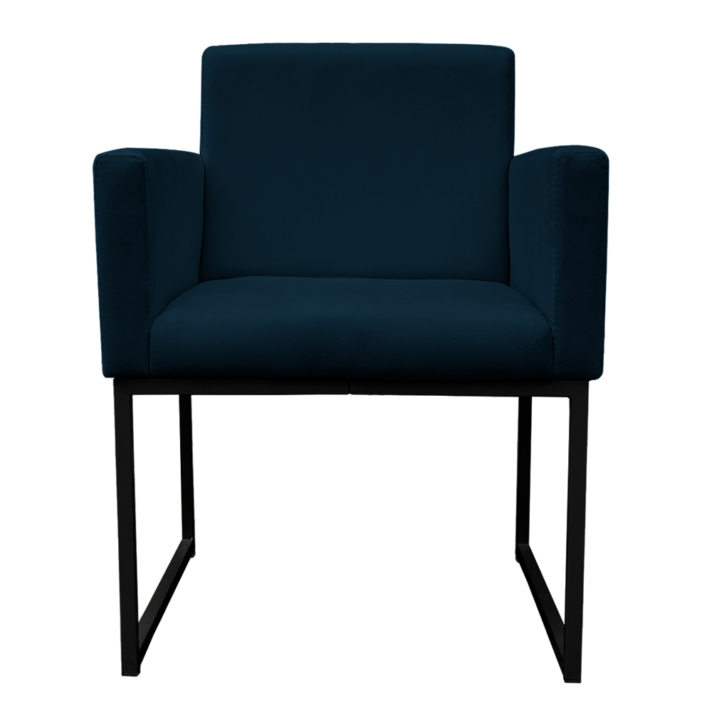 Kit 2 Poltronas Decorativa Base De Ferro Preto Veludo Azul Marinho - Montanaris Decor
