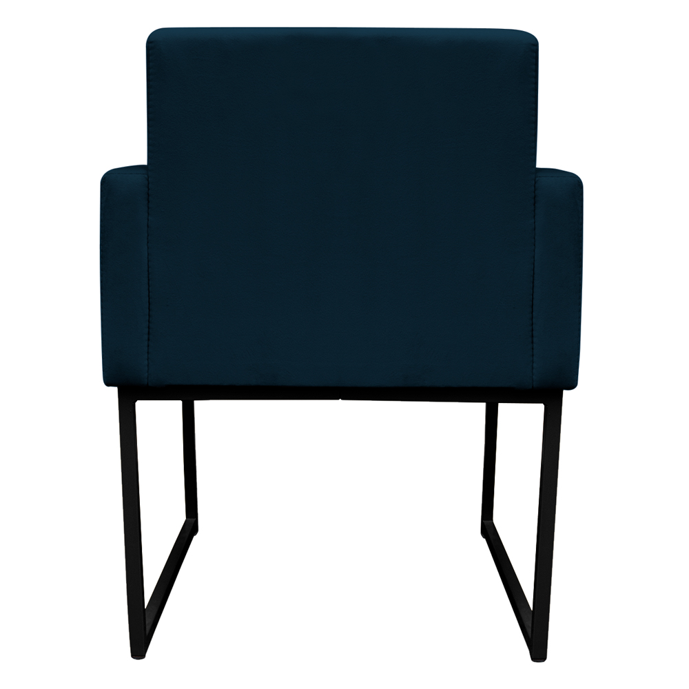 Kit 2 Poltronas Decorativa Base De Ferro Preto Veludo Azul Marinho - Montanaris Decor