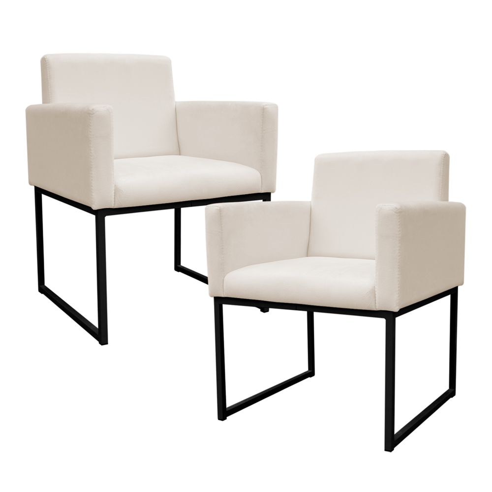 Kit 2 Poltronas Decorativa Base De Ferro Preto Veludo Bege - Montanaris Decor