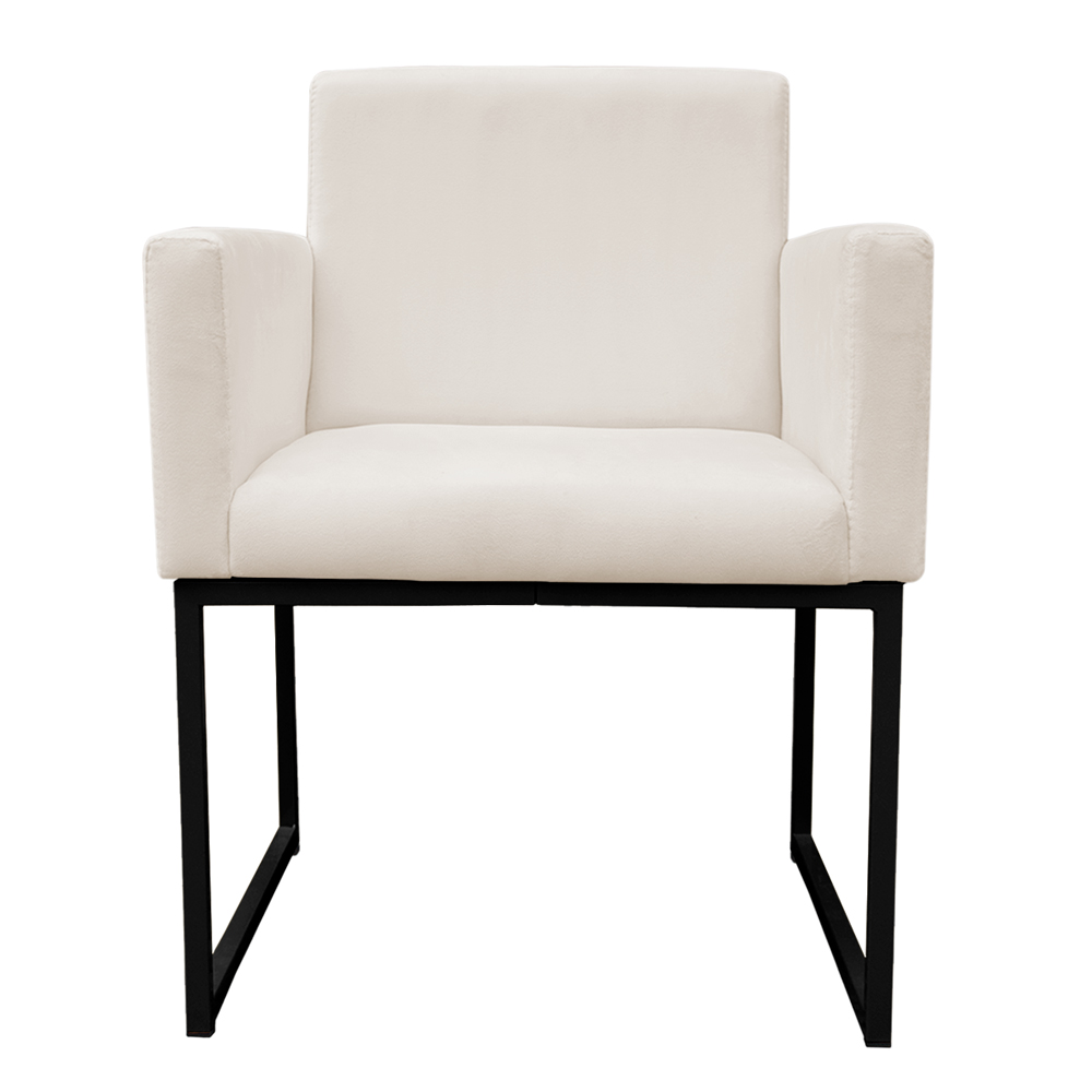 Kit 2 Poltronas Decorativa Base De Ferro Preto Veludo Bege - Montanaris Decor