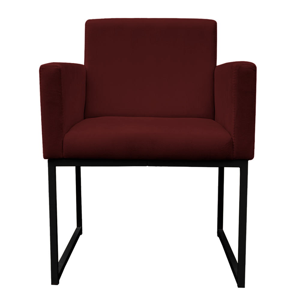Kit 2 Poltronas Decorativa Base De Ferro Preto Veludo Bordô - Montanaris Decor