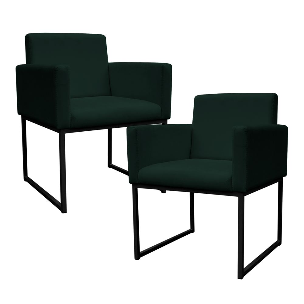 Kit 2 Poltronas Decorativa Base De Ferro Preto Veludo Verde - Montanaris Decor