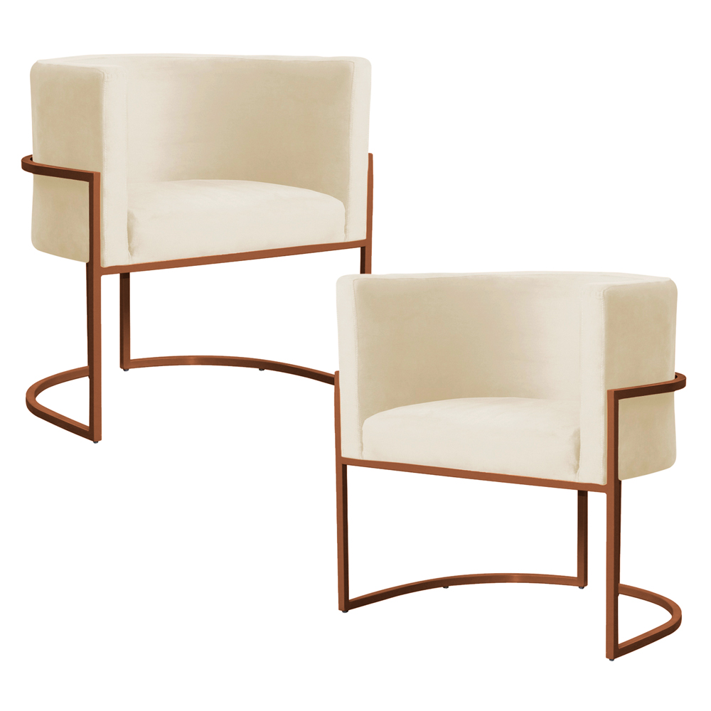 Kit 2 Poltronas Decorativa Luana Base Bronze Veludo Bege - Montanaris Decor