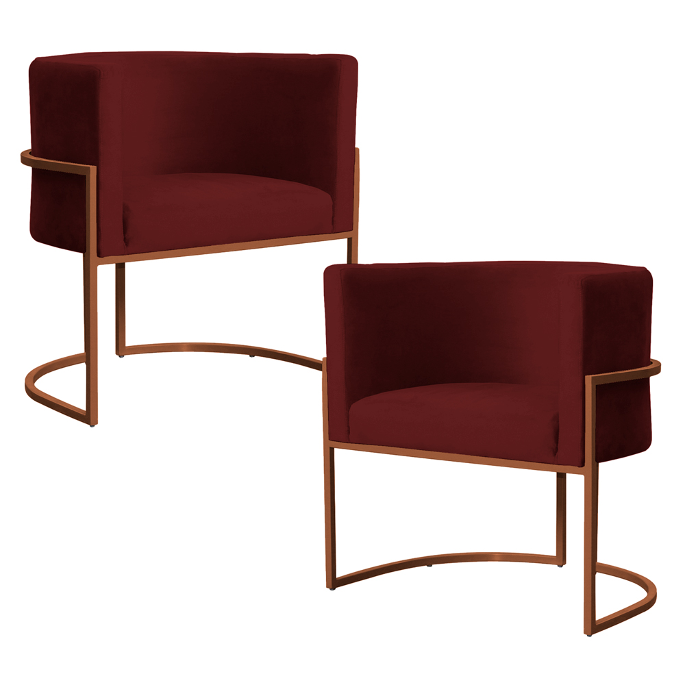 Kit 2 Poltronas Decorativa Luana Base Bronze Veludo Bordô - Montanaris Decor