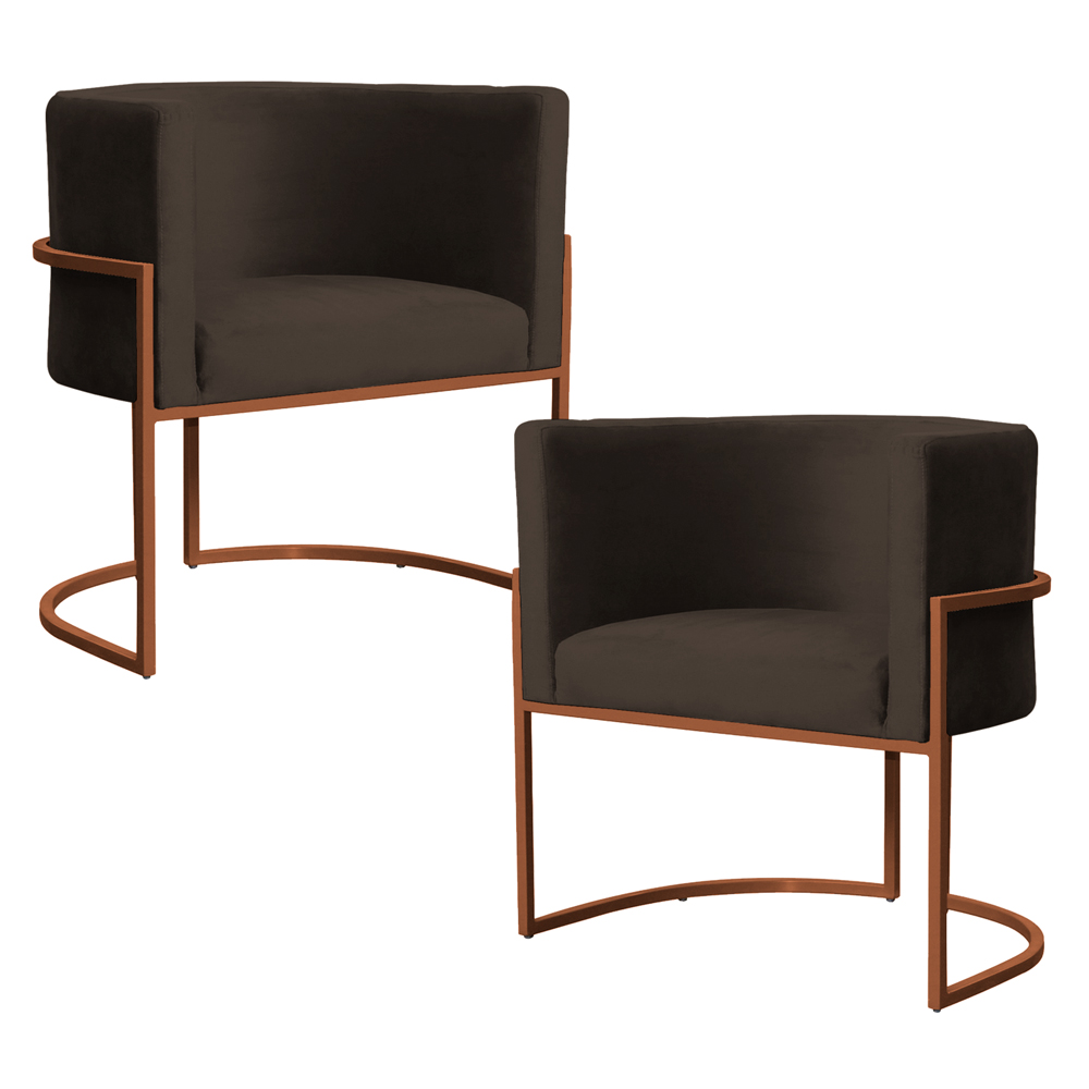Kit 2 Poltronas Decorativa Luana Base Bronze Veludo Marrom - Montanaris Decor