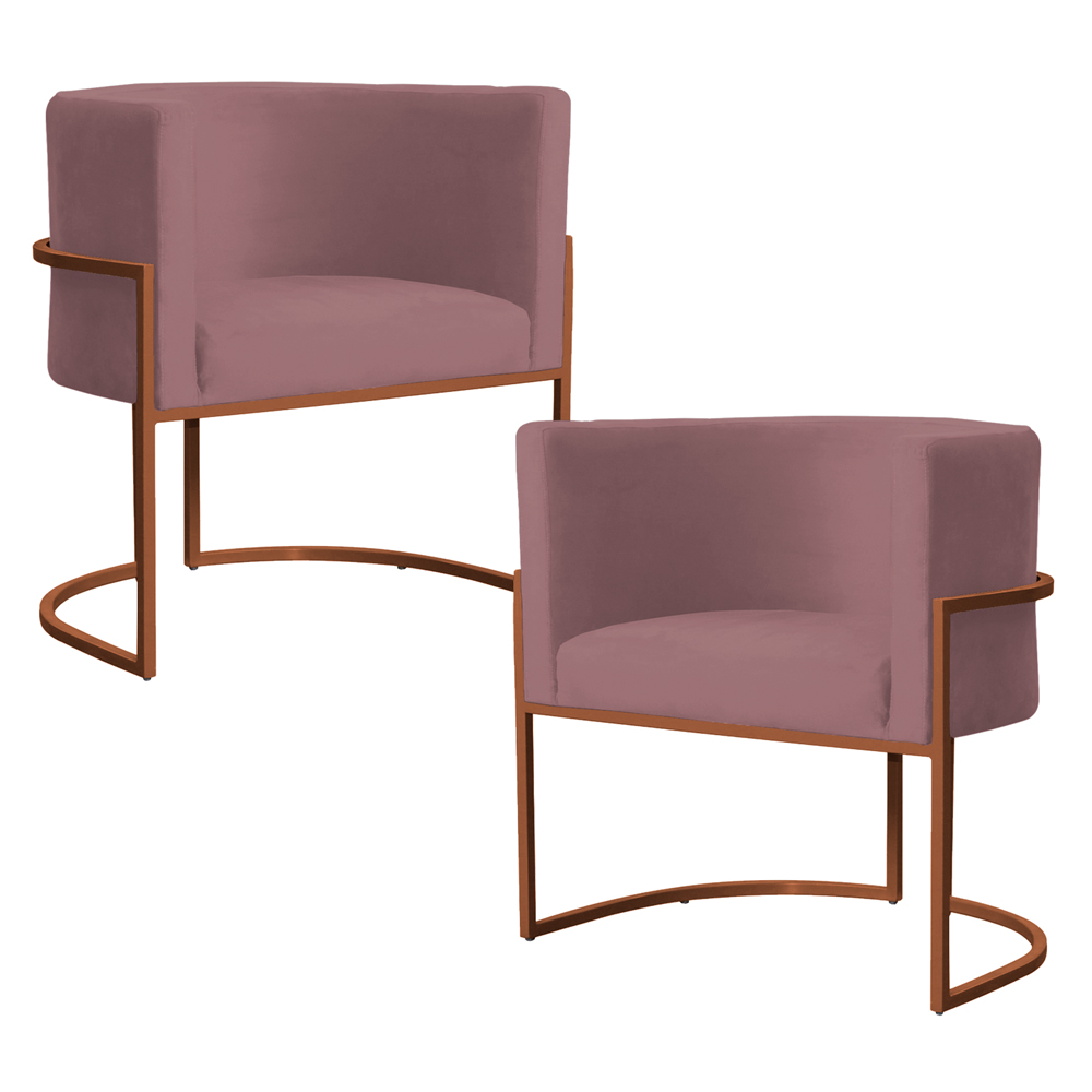 Kit 2 Poltronas Decorativa Luana Base Bronze Veludo Rosê - Montanaris Decor