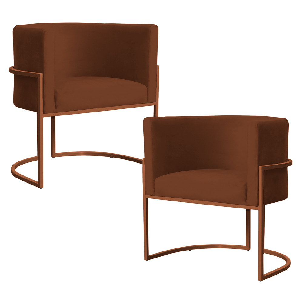 Kit 2 Poltronas Decorativa Luana Base Bronze Veludo Terracota - Montanaris Decor