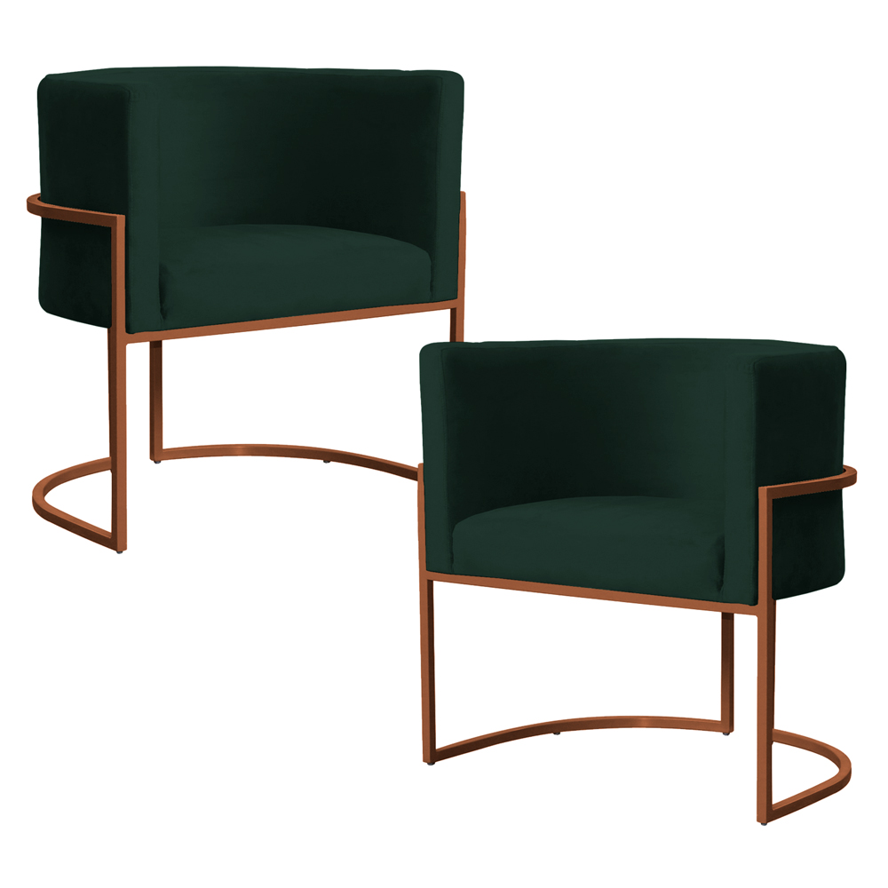 Kit 2 Poltronas Decorativa Luana Base Bronze Veludo Verde - Montanaris Decor
