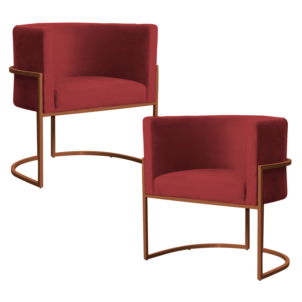 Kit 2 Poltronas Decorativa Luana Base Bronze Veludo Vermelho - Montanaris Decor