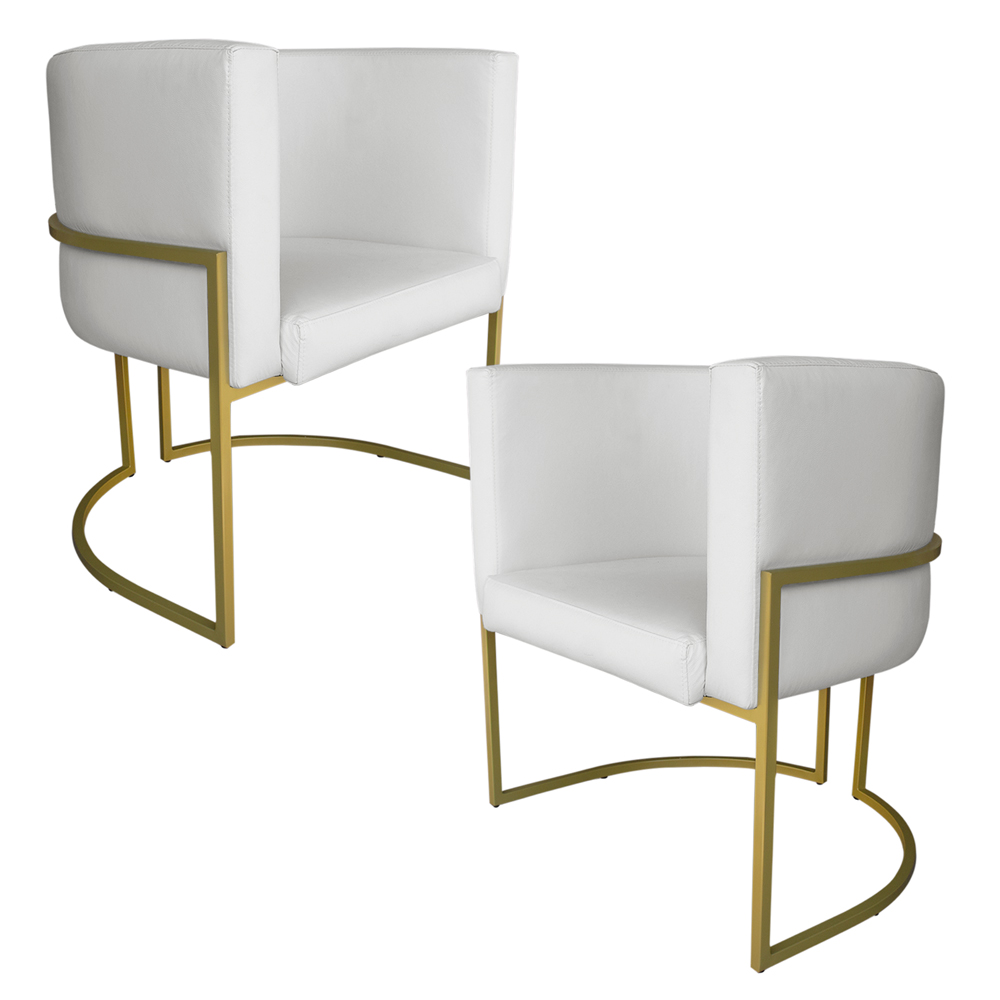 Kit 2 Poltronas Decorativa Luana Base Gold PU Branco - Montanaris Decor