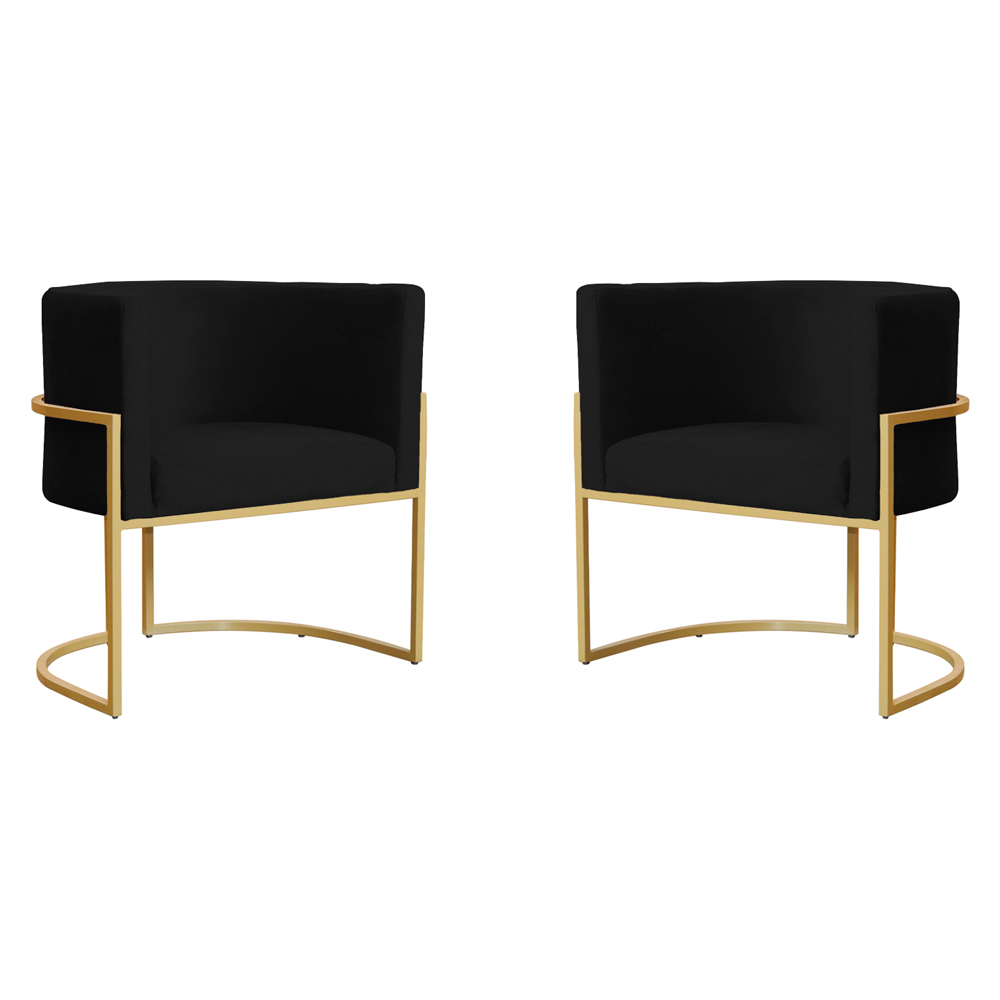 Kit 2 Poltronas Decorativa Luana Base Gold PU Preto - Montanaris Decor