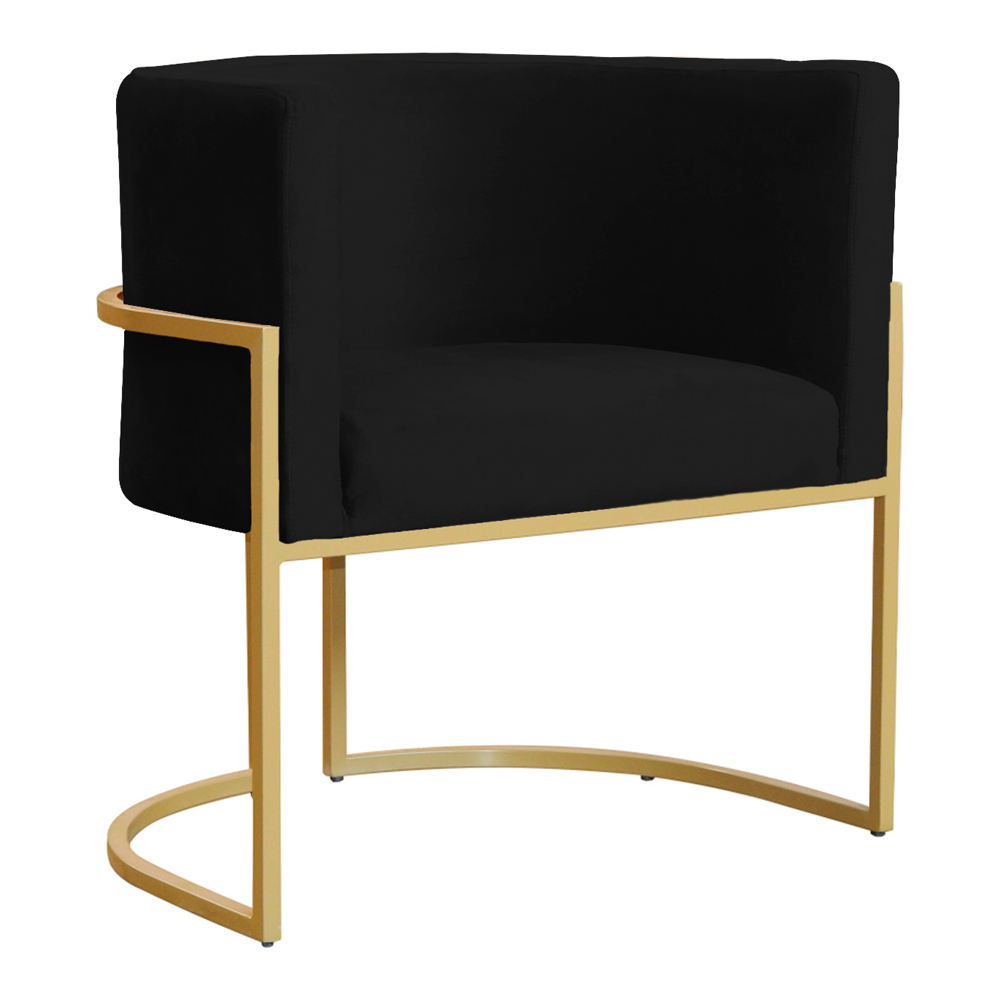 Kit 2 Poltronas Decorativa Luana Base Gold PU Preto - Montanaris Decor