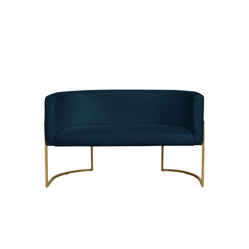 Kit 2 Poltronas Decorativa Sala de Estar Luana + Namoradeira  Base Gold Veludo Azul Marinho - Montanaris Decor