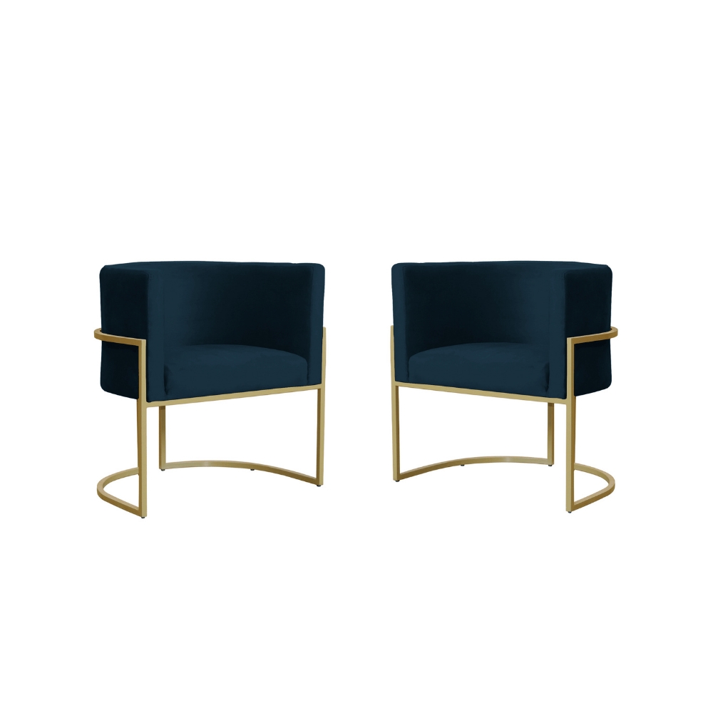 Kit 2 Poltronas Decorativa Sala de Estar Luana + Namoradeira  Base Gold Veludo Azul Marinho - Montanaris Decor
