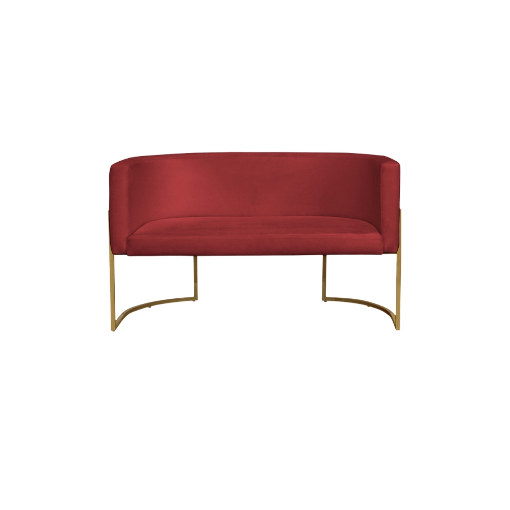 Kit 2 Poltronas Decorativa Sala de Estar Luana + Namoradeira  Base Gold Veludo Vermelho - Montanaris Decor