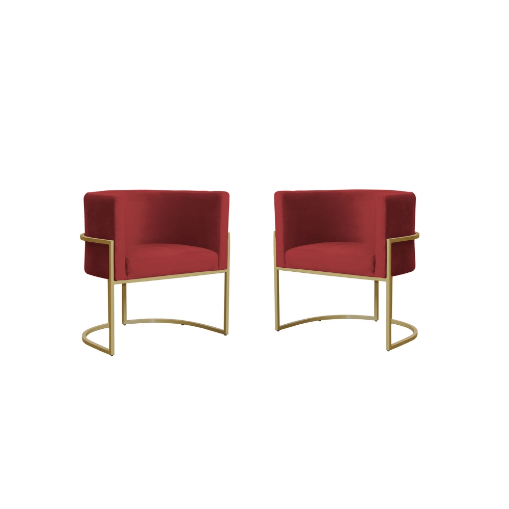 Kit 2 Poltronas Decorativa Sala de Estar Luana + Namoradeira  Base Gold Veludo Vermelho - Montanaris Decor