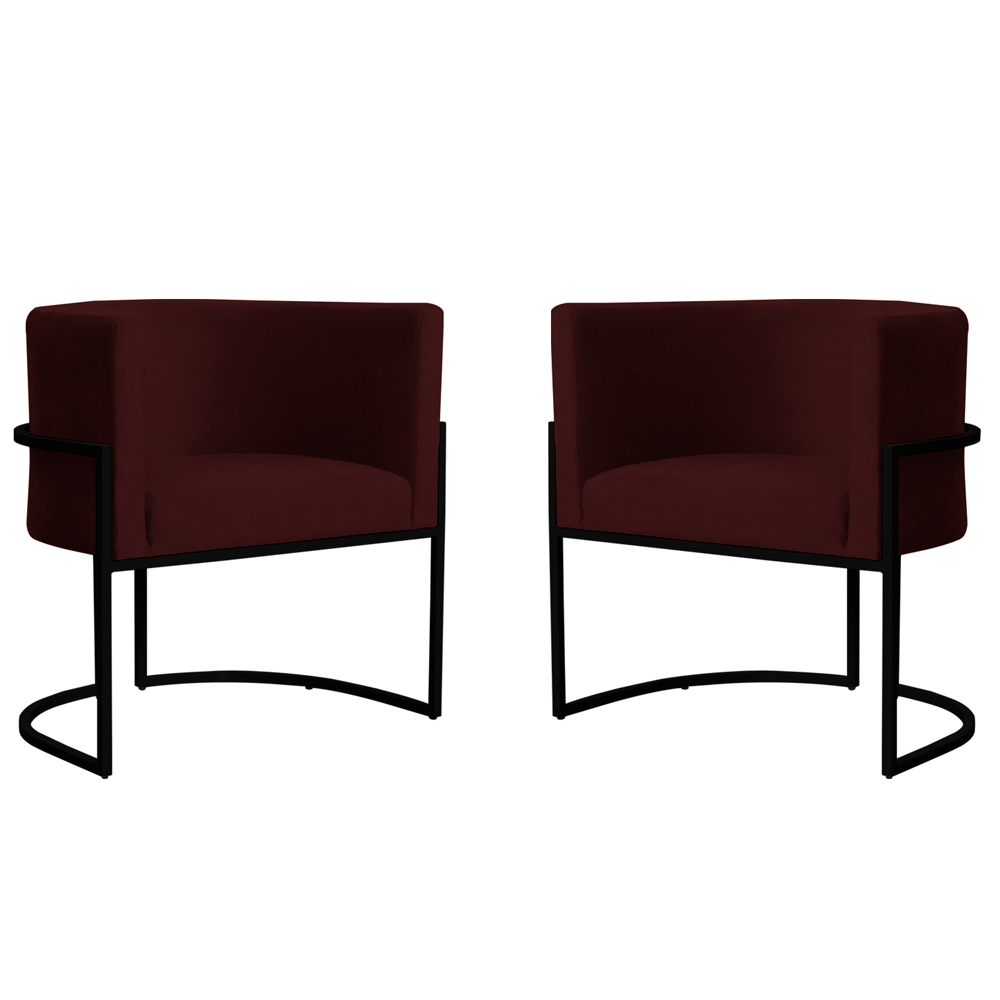 Kit 2 Poltronas Decorativa Sala de Estar Luana Base Preta Veludo Bordô - Montanaris Decor