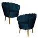 Kit 2 Poltronas Decorativa Sala de Estar Pétala Veludo Azul Marinho - Montanaris Decor
