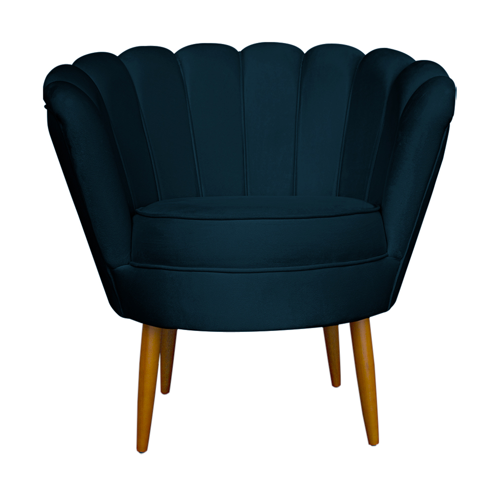 Kit 2 Poltronas Decorativa Sala de Estar Pétala Veludo Azul Marinho - Montanaris Decor