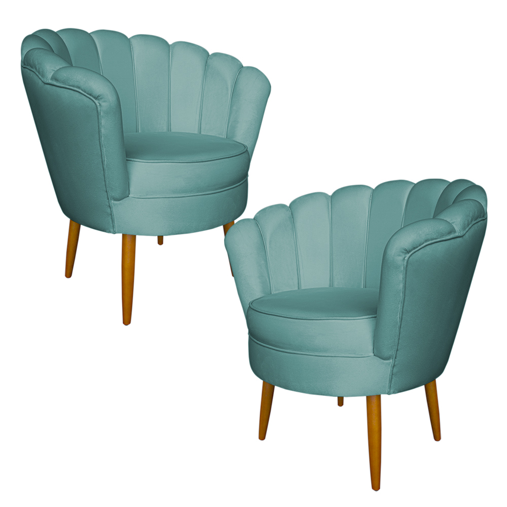 Kit 2 Poltronas Decorativa Sala de Estar Pétala Veludo Azul Turquesa - Montanaris Decor