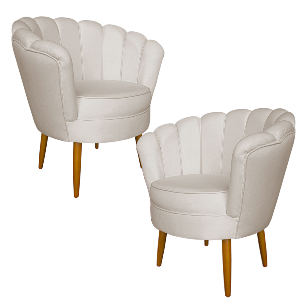 Kit 2 Poltronas Decorativa Sala de Estar Pétala Veludo Bege - Montanaris Decor