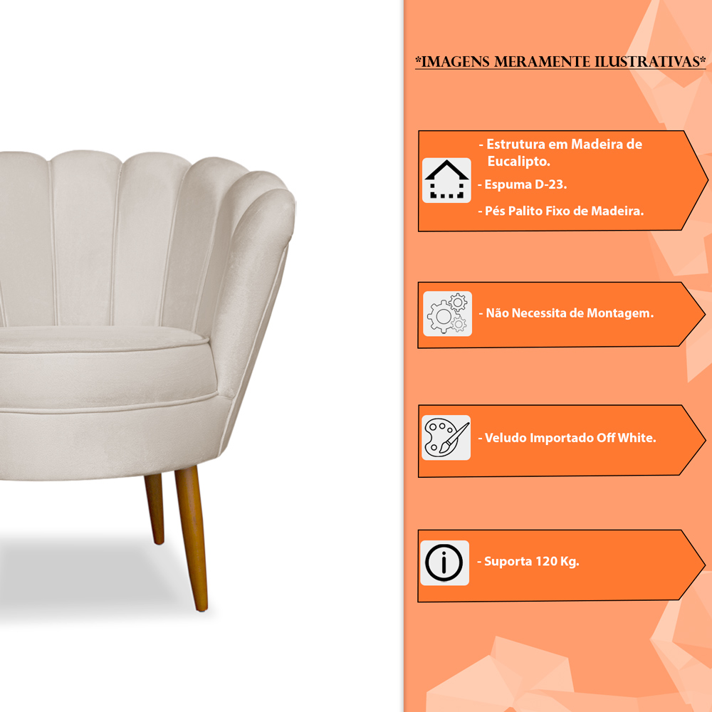 Kit 2 Poltronas Decorativa Sala de Estar Pétala Veludo Bege - Montanaris Decor