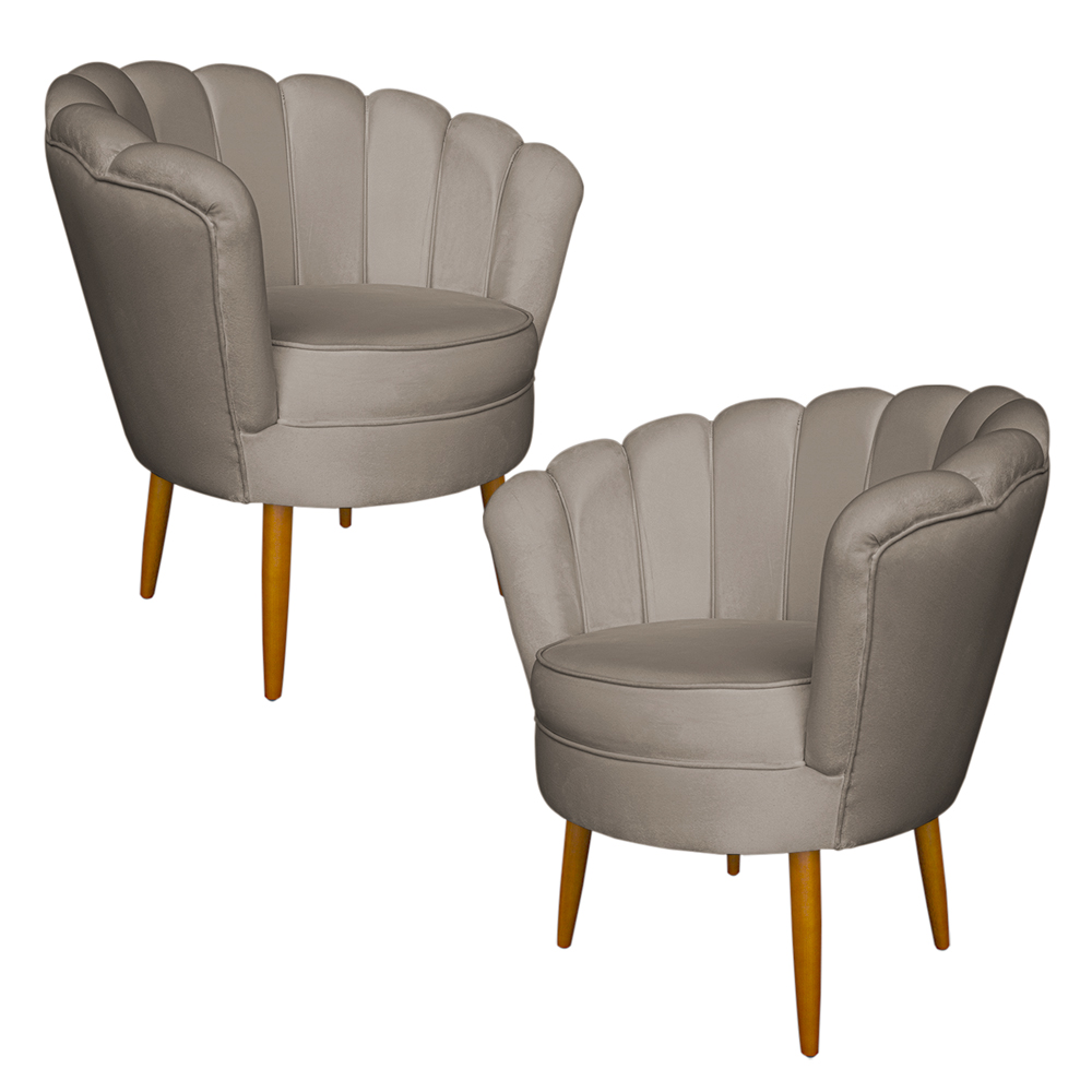 Kit 2 Poltronas Decorativa Sala de Estar Pétala Veludo Cappuccino - Montanaris Decor