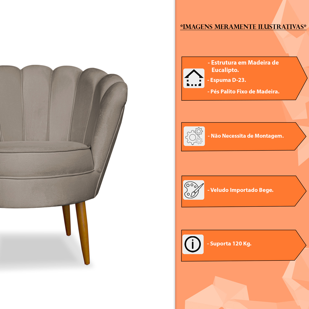Kit 2 Poltronas Decorativa Sala de Estar Pétala Veludo Cappuccino - Montanaris Decor