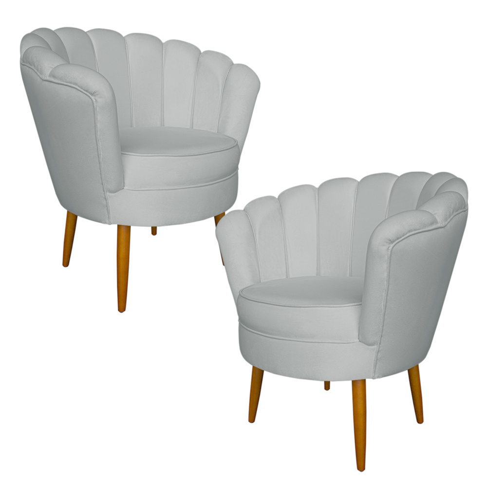 Kit 2 Poltronas Decorativa Sala de Estar Pétala Veludo Cinza - Montanaris Decor