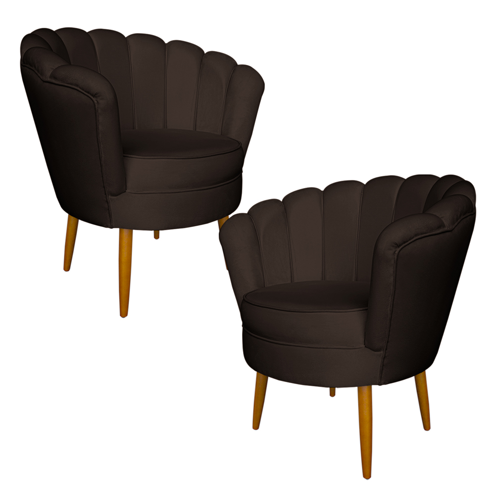Kit 2 Poltronas Decorativa Sala de Estar Pétala Veludo Marrom - Montanaris Decor