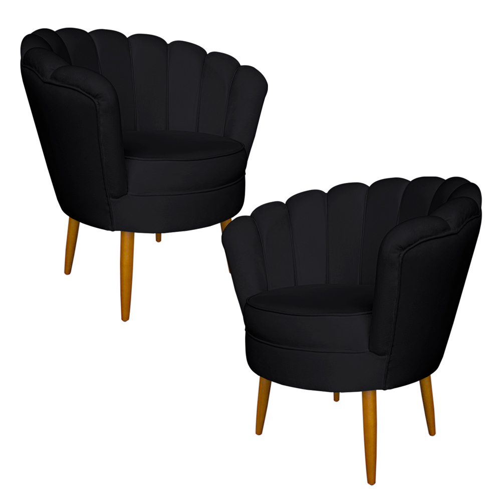 Kit 2 Poltronas Decorativa Sala de Estar Pétala Veludo Preto - Montanaris Decor