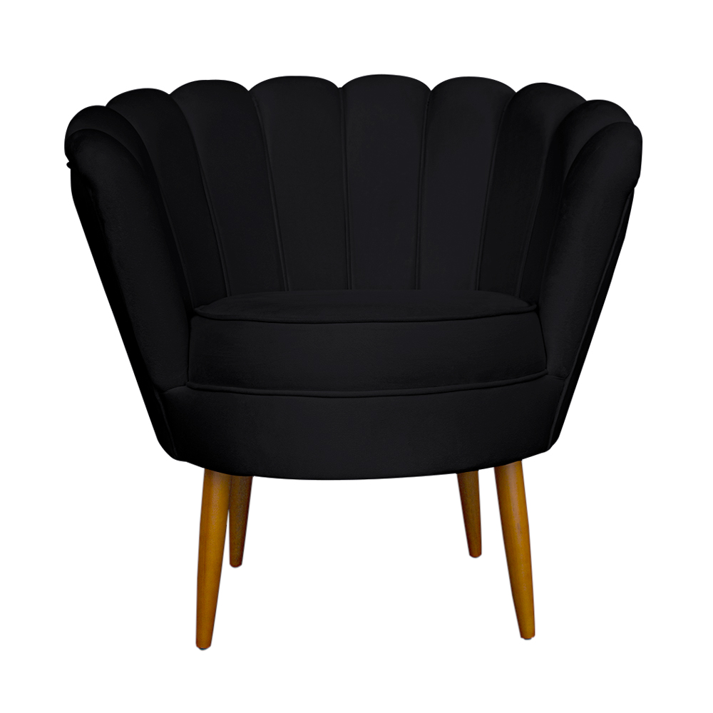 Kit 2 Poltronas Decorativa Sala de Estar Pétala Veludo Preto - Montanaris Decor