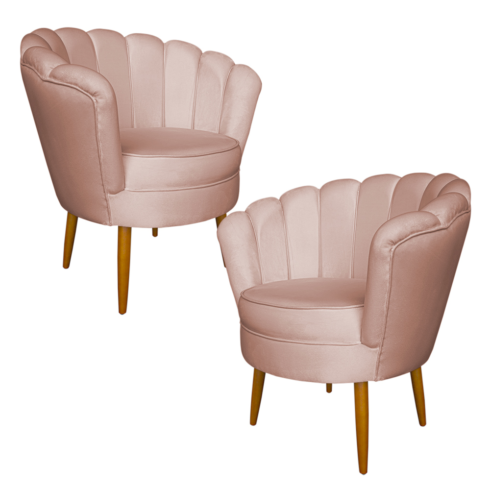 Kit 2 Poltronas Decorativa Sala de Estar Pétala Veludo Rosê - Montanaris Decor