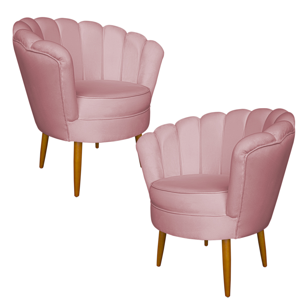 Kit 2 Poltronas Decorativa Sala de Estar Pétala Veludo Rosa - Montanaris Decor