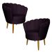 Kit 2 Poltronas Decorativa Sala de Estar Pétala Veludo Roxo - Montanaris Decor