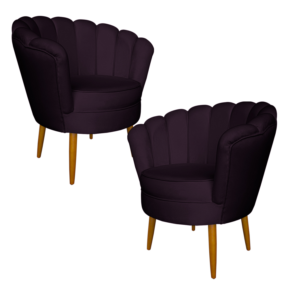 Kit 2 Poltronas Decorativa Sala de Estar Pétala Veludo Roxo - Montanaris Decor