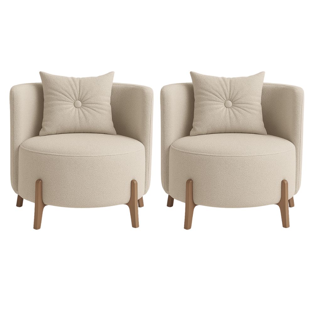 Kit 2 Poltronas Orgânica Curva Luna Boucle Pés de Madeira - Montanaris Decor