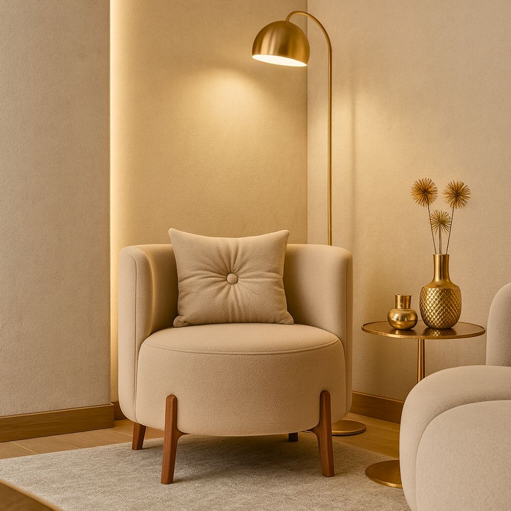 Kit 2 Poltronas Orgânica Curva Luna Boucle Pés de Madeira - Montanaris Decor