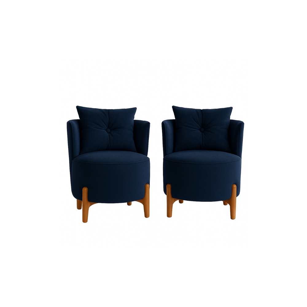 Kit 2 Poltronas Orgânica Curva Luna Veludo Azul Marinho - Montanaris Decor