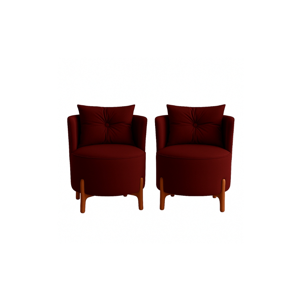 Kit 2 Poltronas Orgânica Curva Luna Veludo Bordo - Montanaris Decor