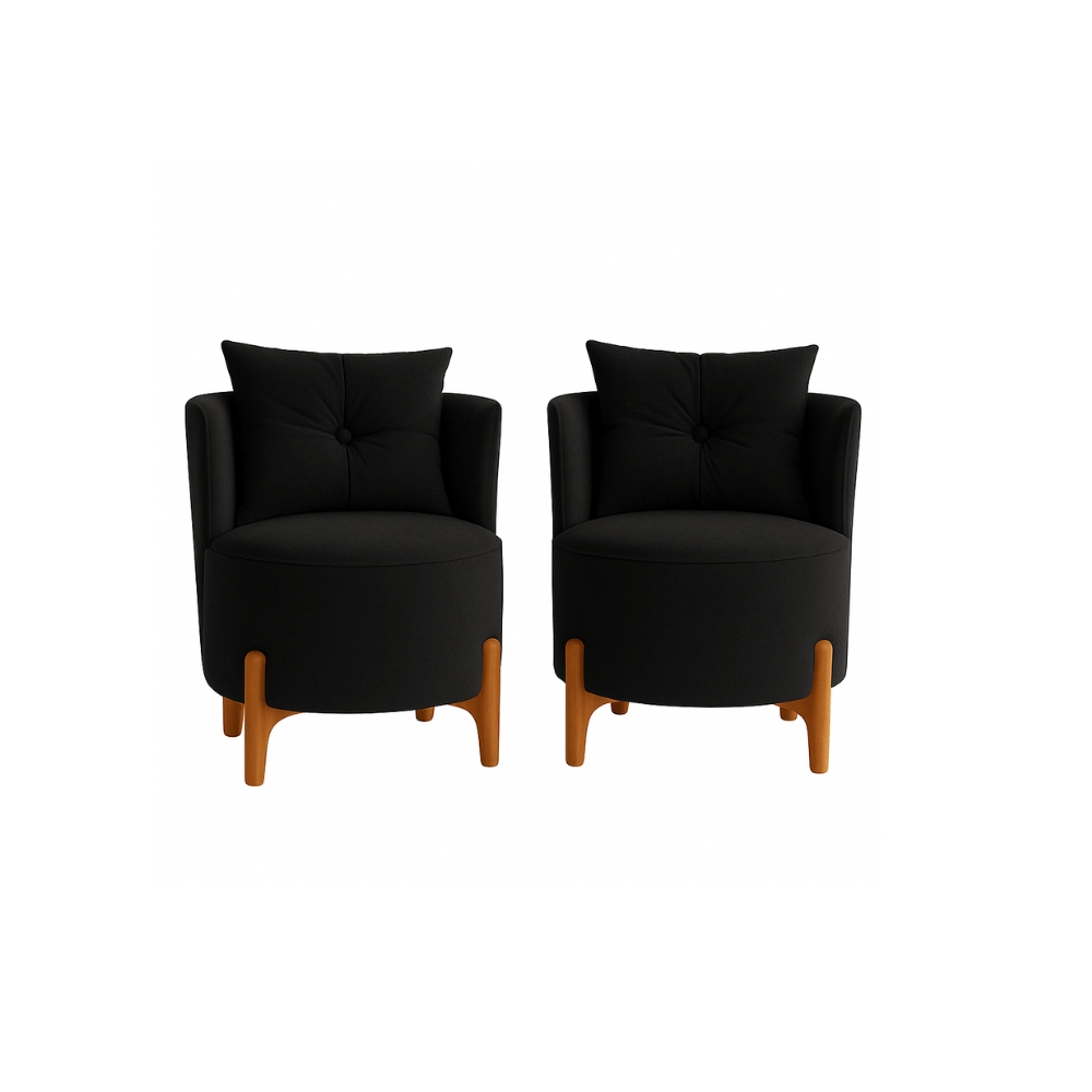 Kit 2 Poltronas Orgânica Curva Luna Veludo Preto - Montanaris Decor