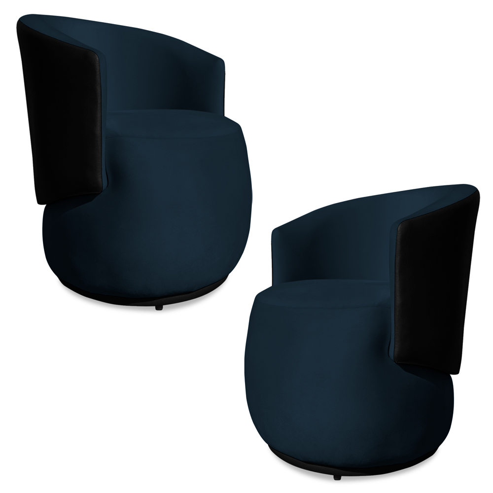 Kit 2 Poltronas Orgânica Decorativa Lara Veludo Azul Marinho/PU Preto - Montanaris Decor
