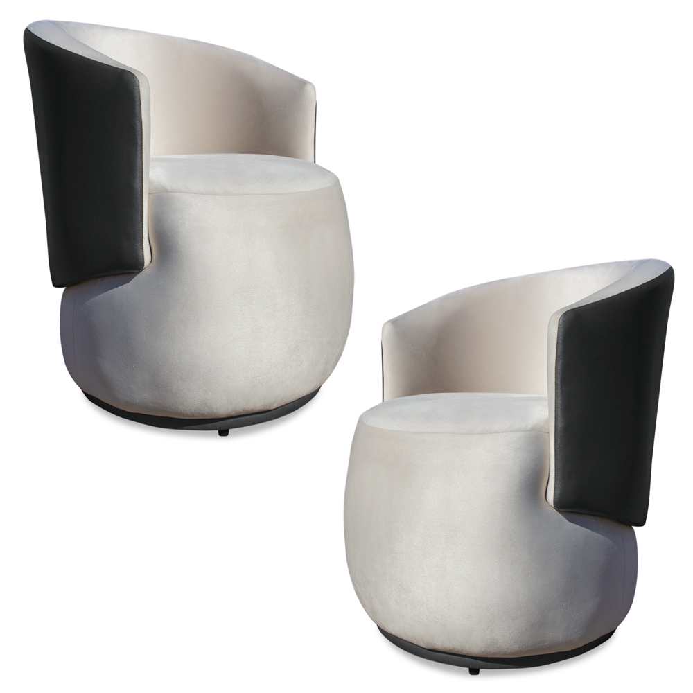 Kit 2 Poltronas Orgânica Decorativa Lara Veludo Bege/PU Cinza - Montanaris Decor