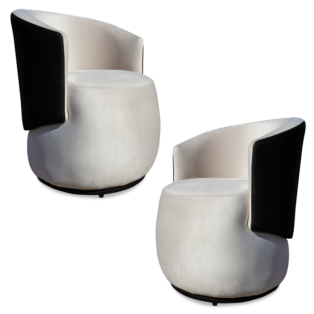 Kit 2 Poltronas Orgânica Decorativa Lara Veludo Bege/PU Preto - Montanaris Decor