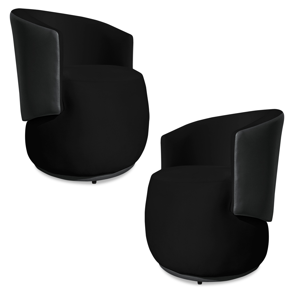 Kit 2 Poltronas Orgânica Decorativa Lara Veludo Preto/PU Cinza - Montanaris Decor