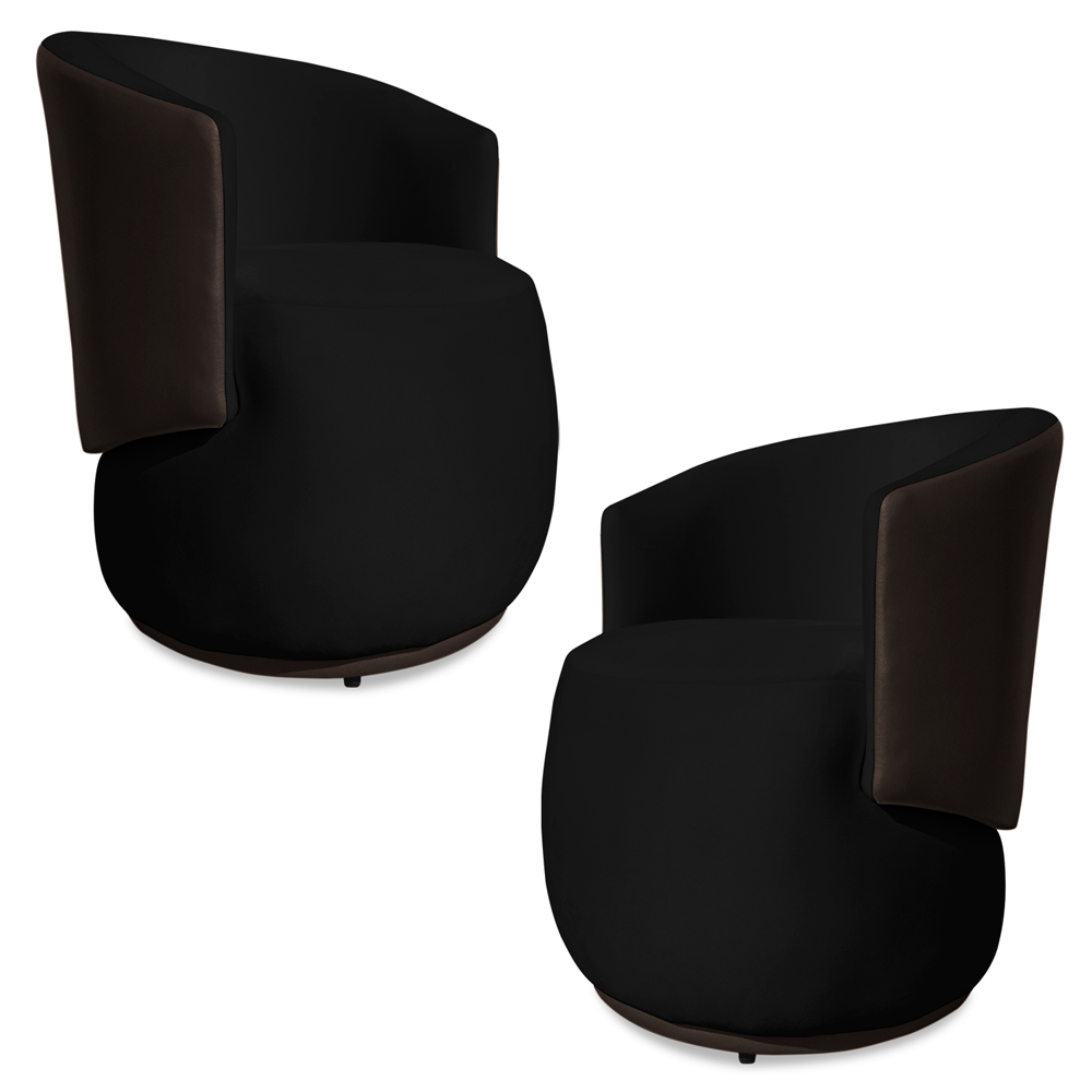 Kit 2 Poltronas Orgânica Decorativa Lara Veludo Preto/PU Marrom - Montanaris Decor