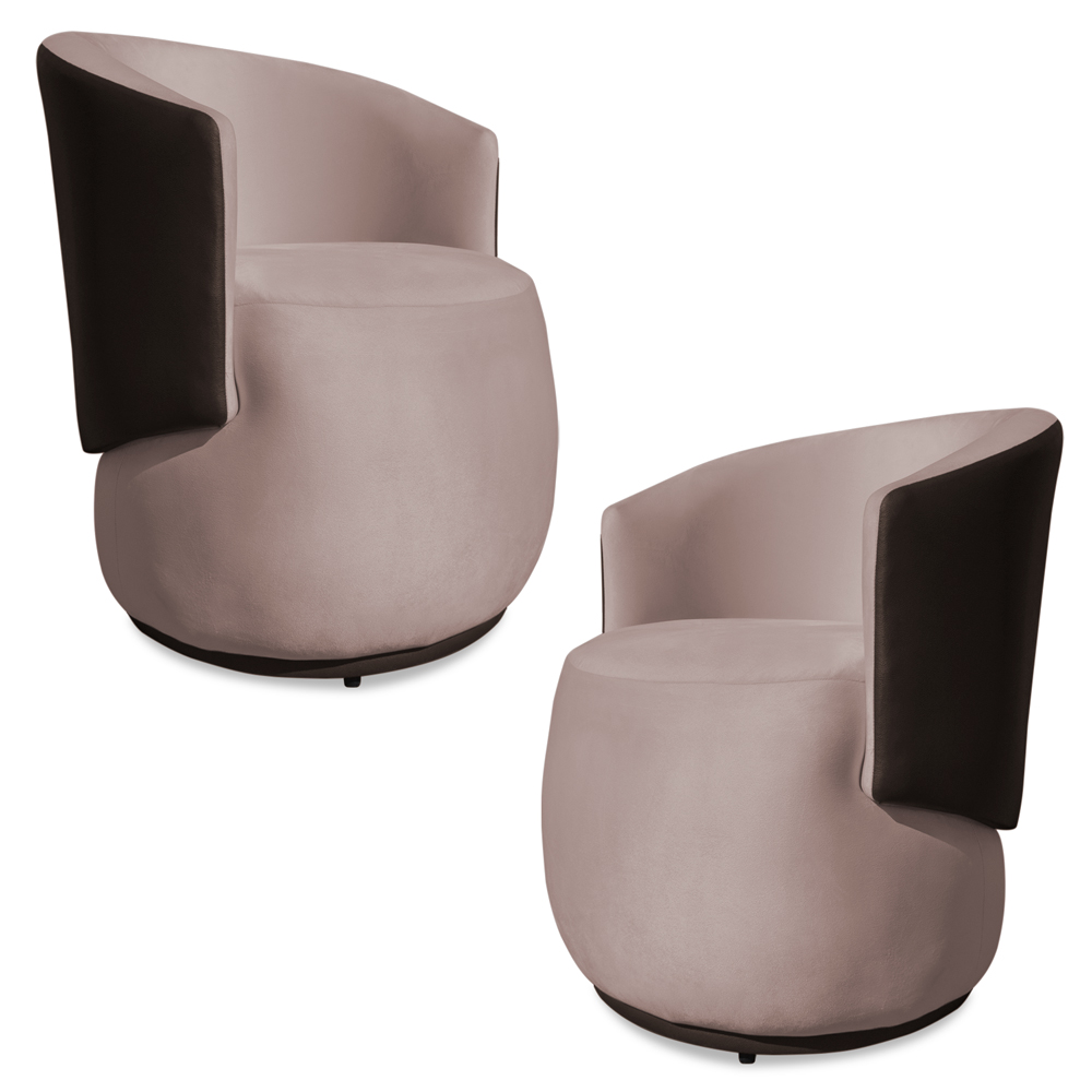 Kit 2 Poltronas Orgânica Decorativa Lara Veludo Rosê/PU Marrom - Montanaris Decor
