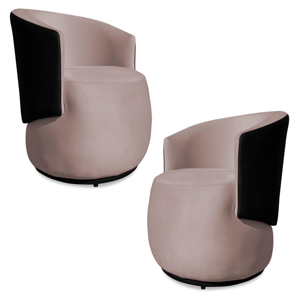 Kit 2 Poltronas Orgânica Decorativa Lara Veludo Rosê/PU Preto - Montanaris Decor