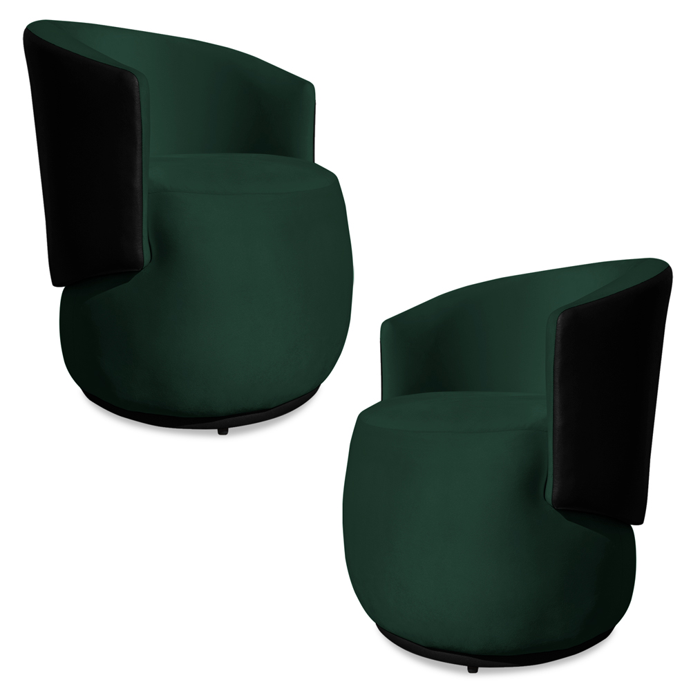 Kit 2 Poltronas Orgânica Decorativa Lara Veludo Verde/PU Preto - Montanaris Decor