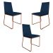 Kit 3 Cadeiras de Jantar Estofada Lille Base Bronze Veludo Azul Marinho - Montanaris Decor